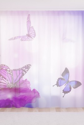 Фототюль из вуали Фиолетовые бабочки