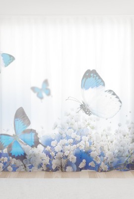 Фототюль из вуали Голубые бабочки