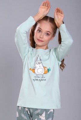 Пижама для девочки Зайцы-морковки арт. ПД-15-048 - ментол-зеленый