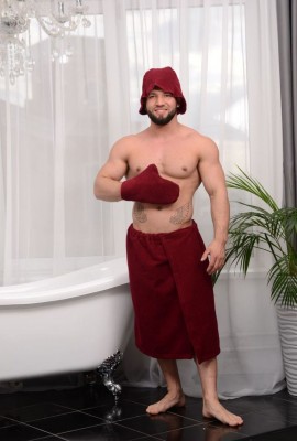 Полотенце САУНА махровое мужское подарочная упаковка - бордовый