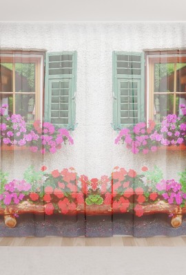 Фототюль из вуали Окно с цветами