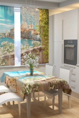Набор для кухни фотошторы + скатерть Балкон в Венеции