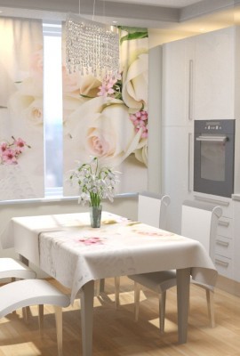 Набор для кухни фотошторы + скатерть Белоснежные розы