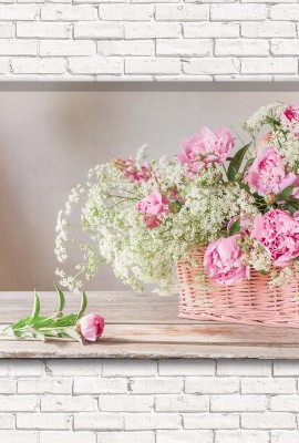 Набор для кухни фотошторы + скатерть Корзина с цветами