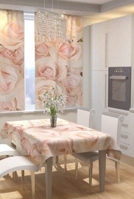 Набор для кухни фотошторы + скатерть Розовая мягкость