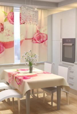 Набор для кухни фотошторы + скатерть Розовый десерт