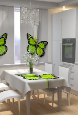 Набор для кухни фотошторы + скатерть Каллы с бабочкой