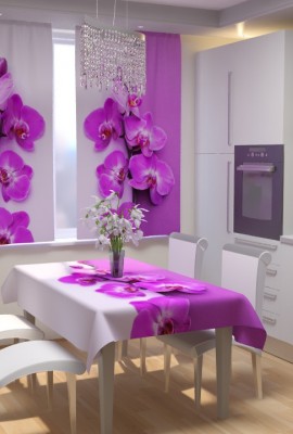 Набор для кухни фотошторы + скатерть Невероятная орхидея 1