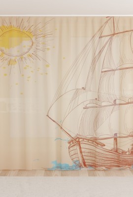 Фототюль из вуали Нарисованный кораблик 1