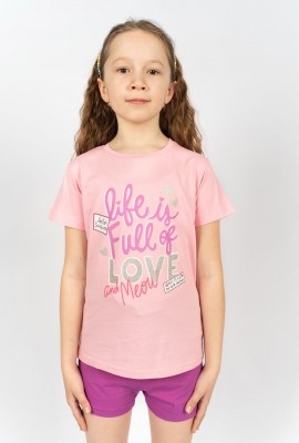 Комплект для девочки 41107 (футболка+ шорты) - с.розовый-лиловый