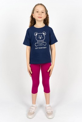 Комплект для девочки 41104 (футболка+бриджи) - синий-ягодный
