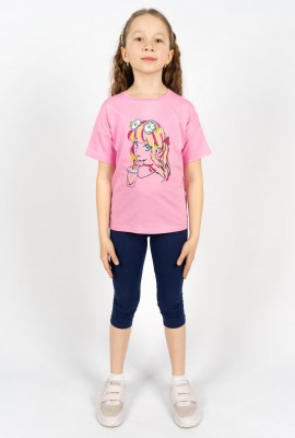 Комплект для девочки 41105 (футболка+ бриджи) - с.розовый-синий