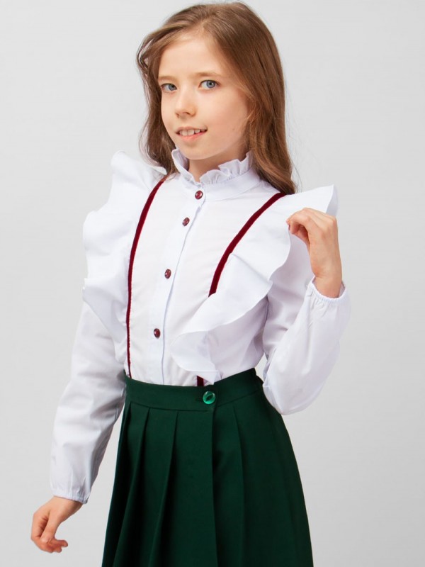 Блузка для девочки SP008. 1 гипюровая с брошью